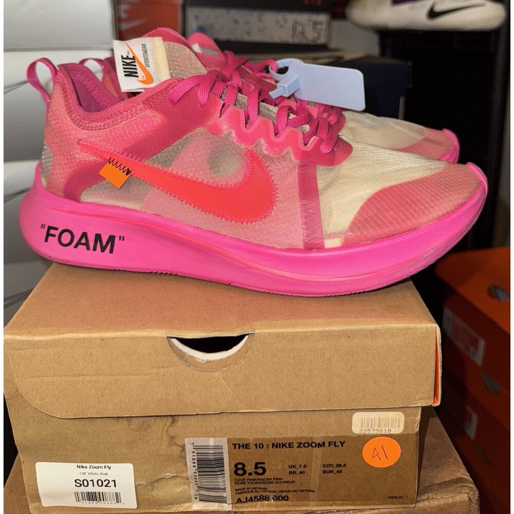 Nike Off-White x Zoom Fly SP Tulip Pink Men’s 8.5 with Original Box